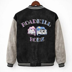 Vintage USA Leather Roadkill Rodz Suede Embroidered Lined Pockets Jacket Coat M